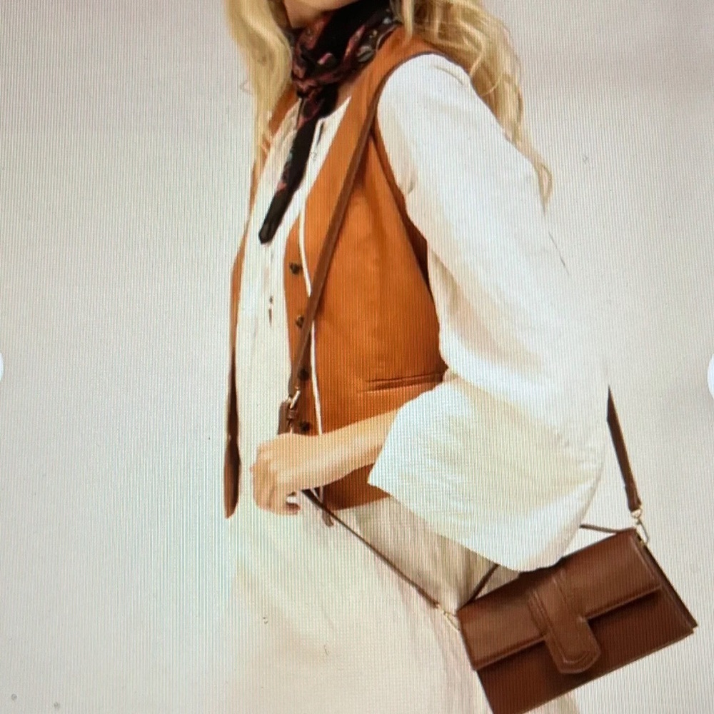 KAYLA + AVA Miranda Clutch to Crossbody Vegan Handbag Cognac Removable Strap NWT
